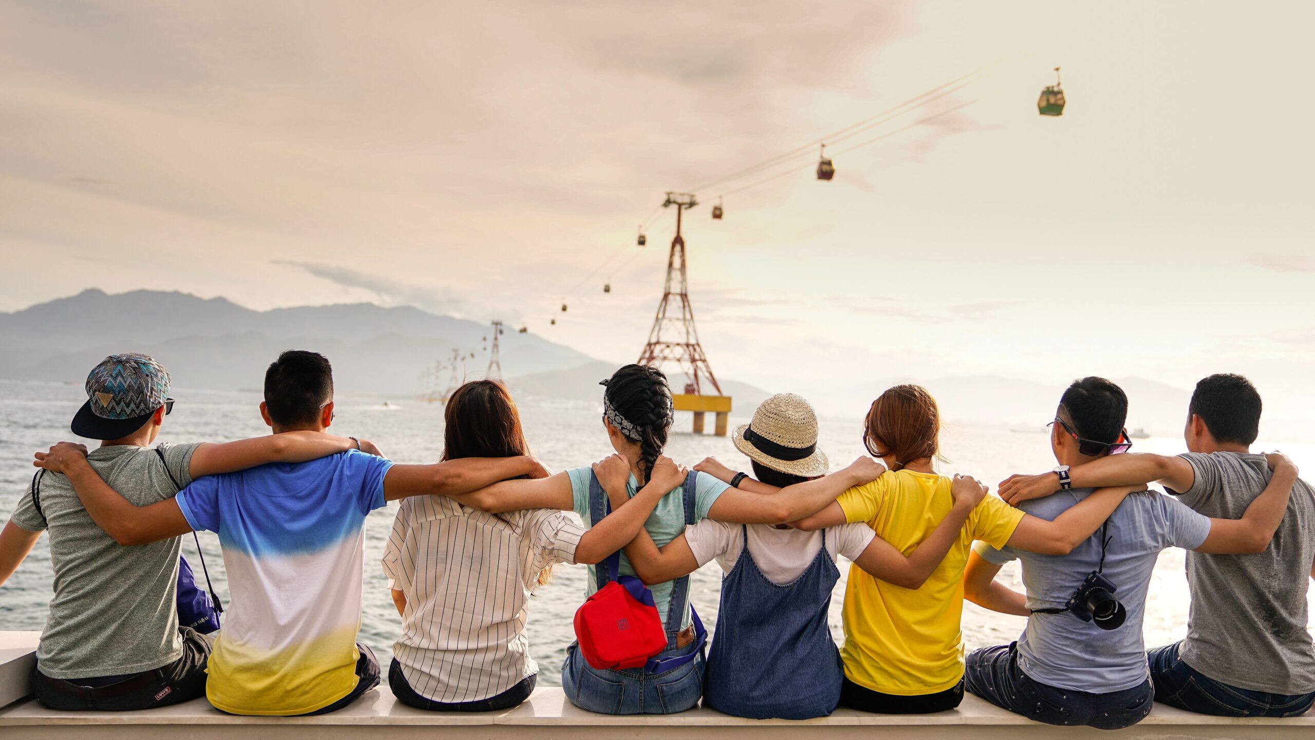 Everyone looking nature with hands in others shoulder